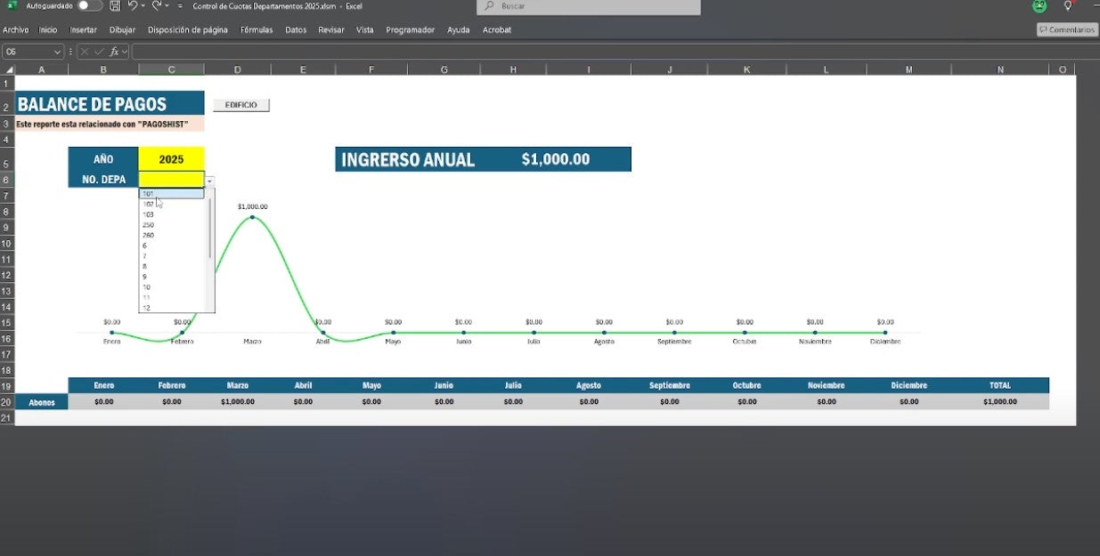Sistema para Control de Rentas de Departamentos en Excel 2025