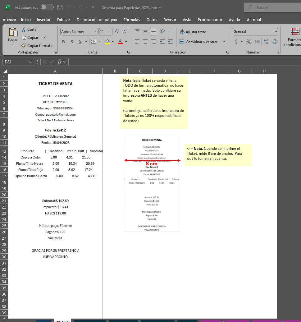 Punto de Venta para Papelerias 2025 en Excel