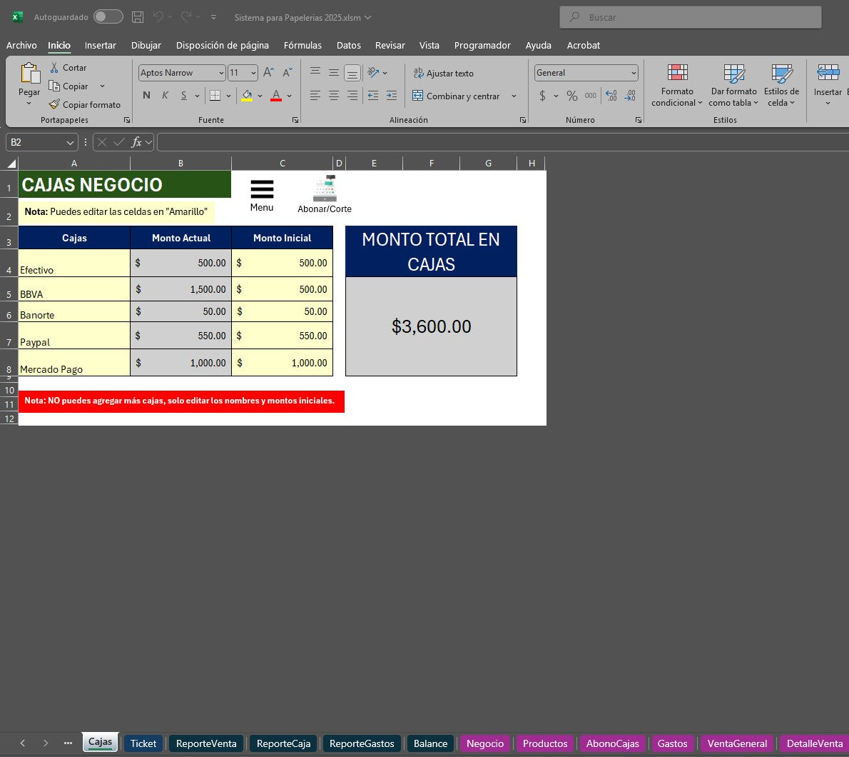 Punto de Venta para Papelerias 2025 en Excel