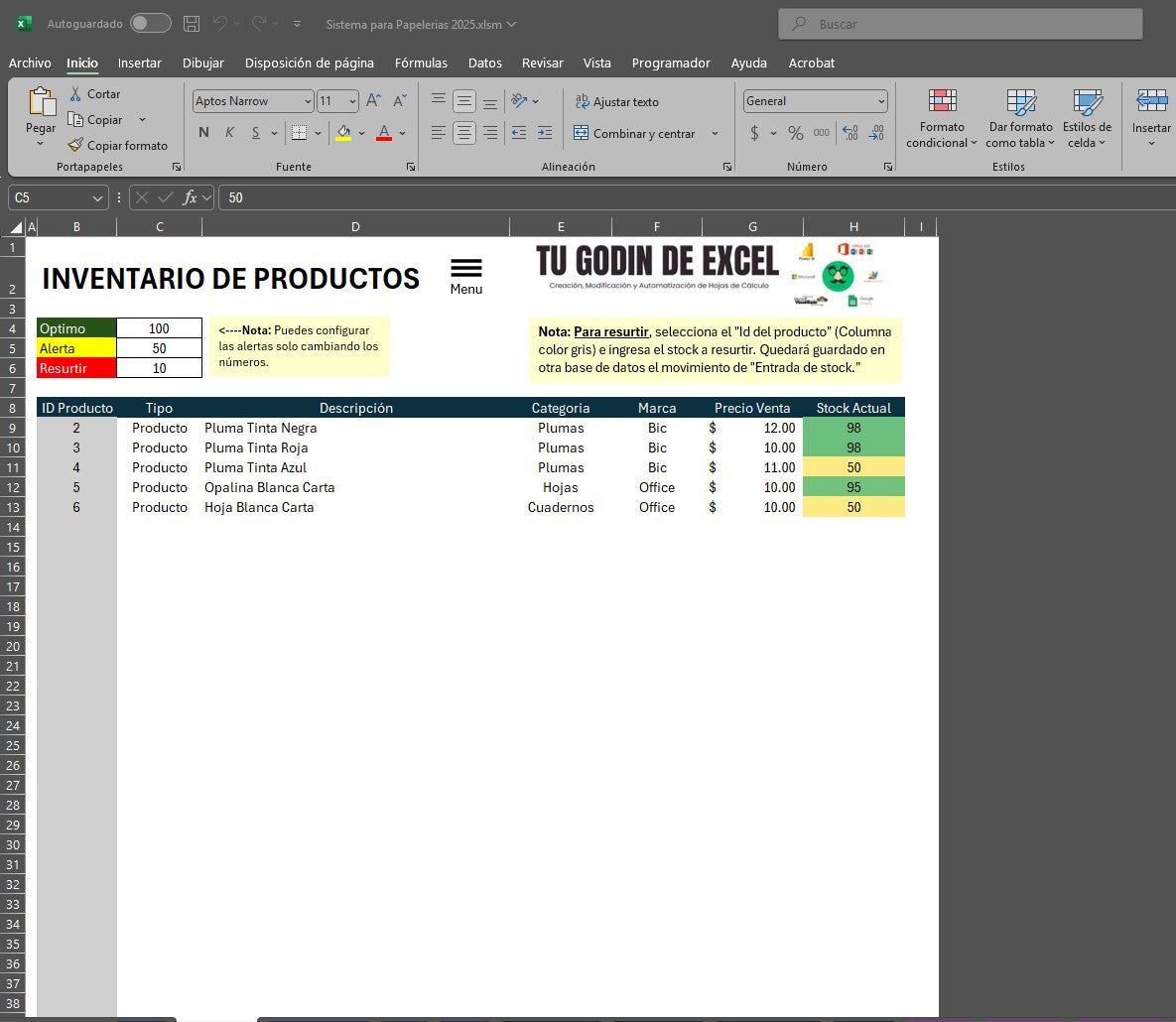 Punto de Venta para Papelerias 2025 en Excel