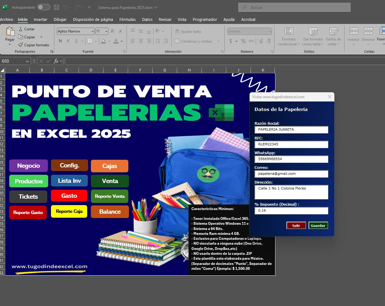 Punto de Venta para Papelerias 2025 en Excel