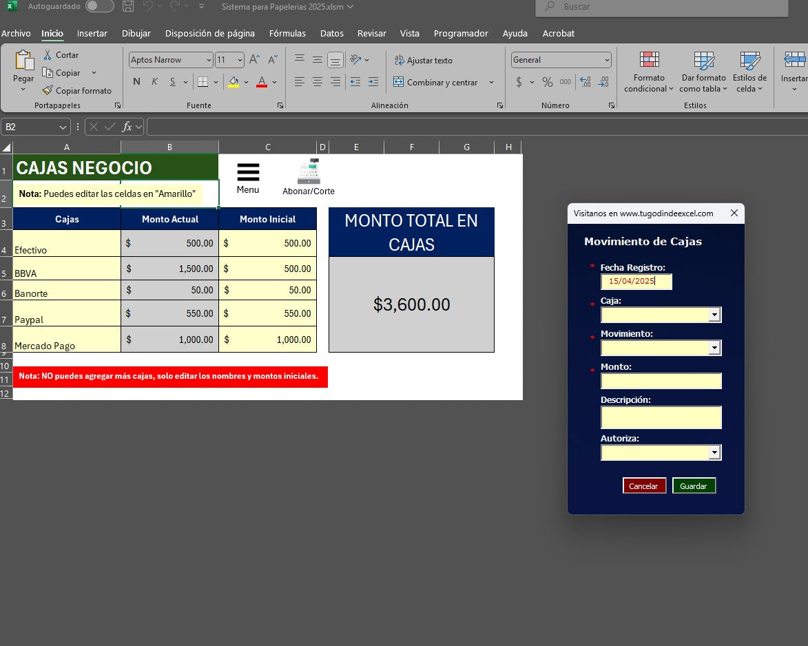 Punto de Venta para Papelerias 2025 en Excel