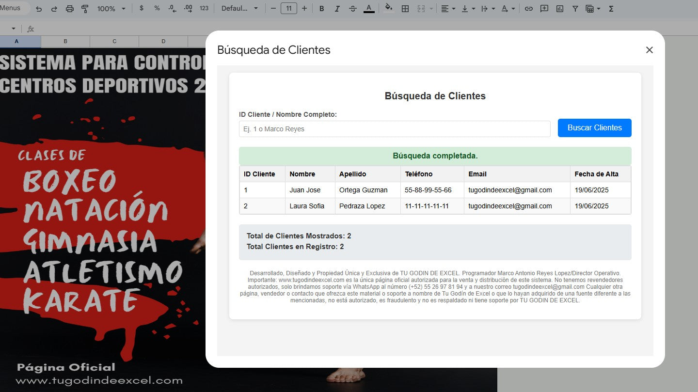 Sistema para Centro Deportivo en Google Sheets Permanente (Multiusuarios) 2025 (AppScript + HTML)