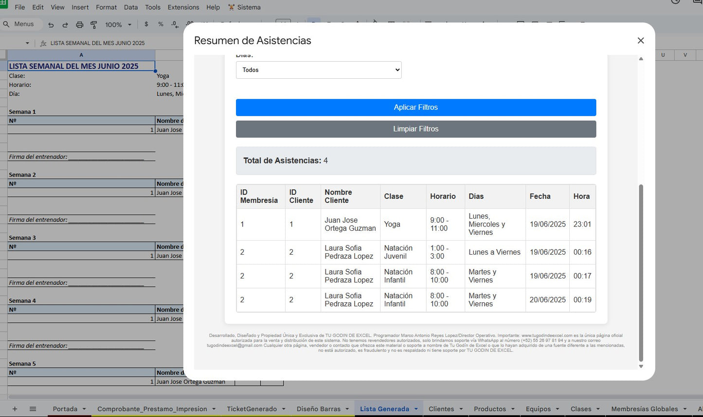Sistema para Centro Deportivo en Google Sheets Permanente (Multiusuarios) 2025 (AppScript + HTML)