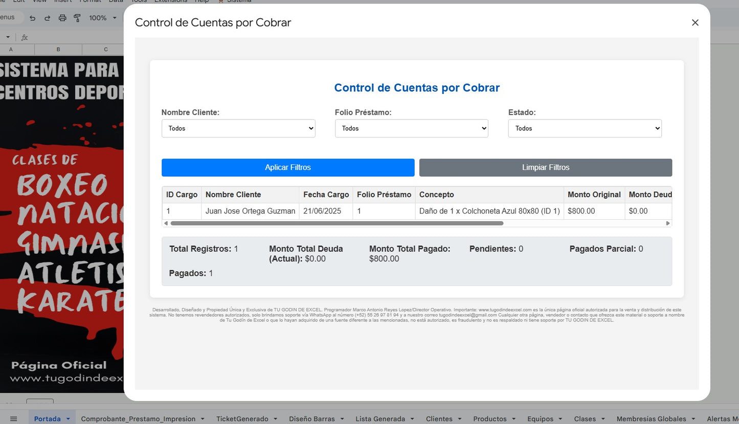 Sistema para Centro Deportivo en Google Sheets Permanente (Multiusuarios) 2025 (AppScript + HTML)