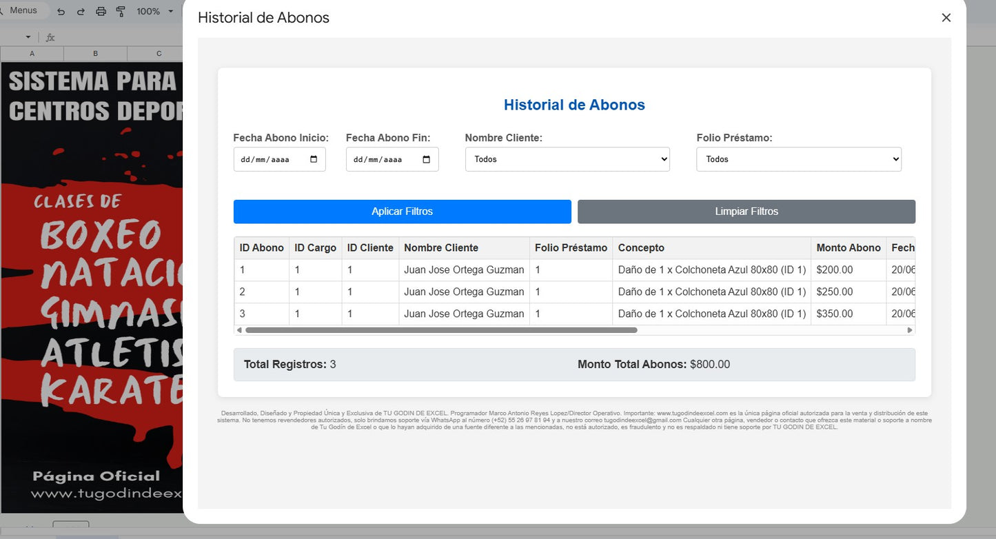 Sistema para Centro Deportivo en Google Sheets Permanente (Multiusuarios) 2025 (AppScript + HTML)