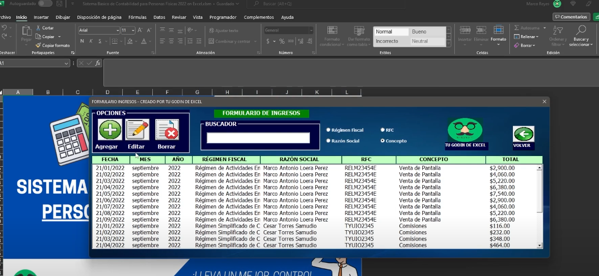 Sistema Contable para Personas Físicas en Excel 2022