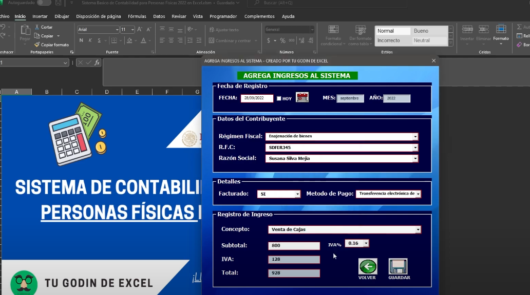 Sistema Contable para Personas Físicas en Excel 2022