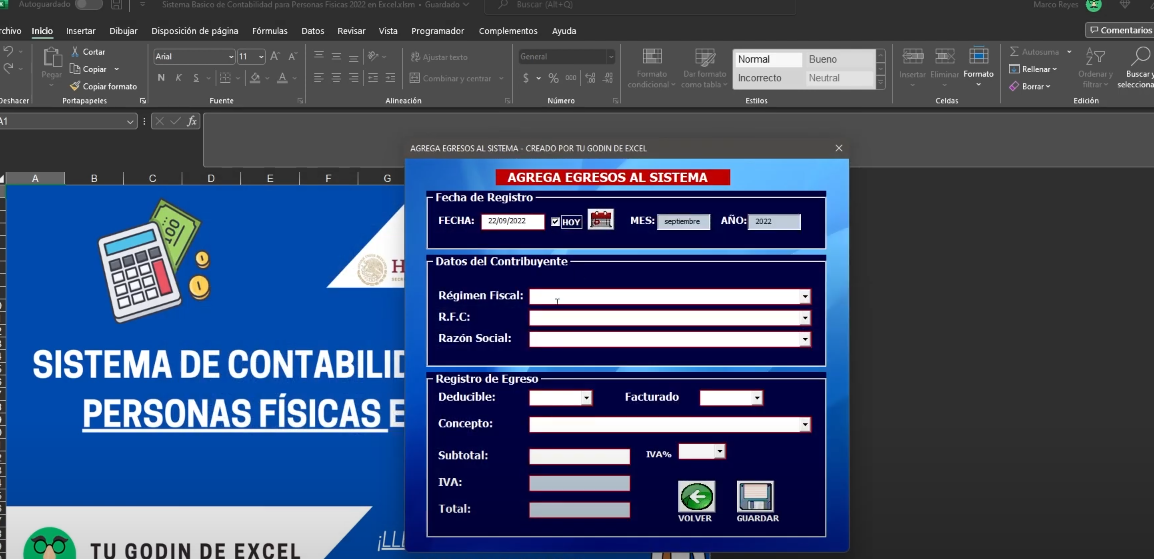 Sistema Contable para Personas Físicas en Excel 2022