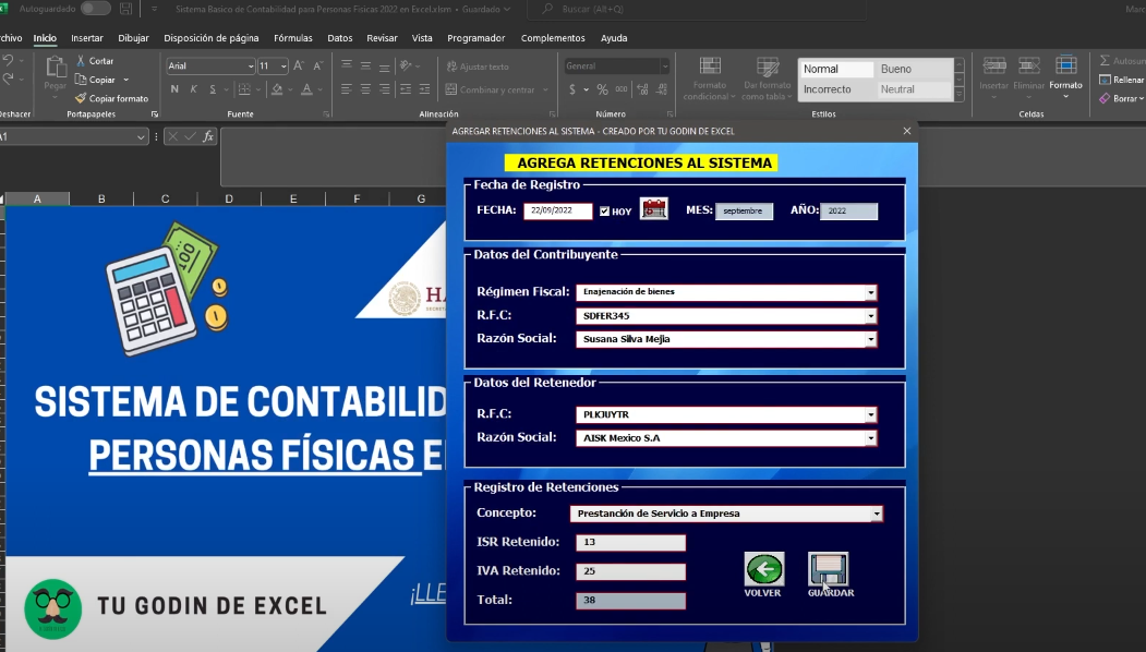Sistema Contable para Personas Físicas en Excel 2022
