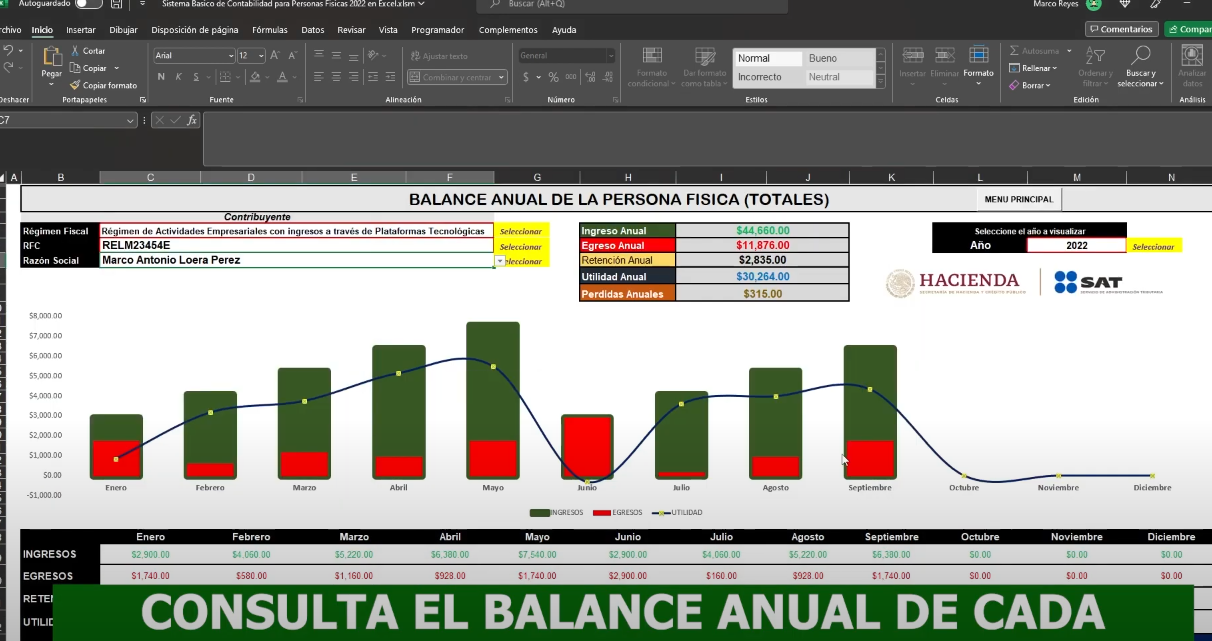 Sistema Contable para Personas Físicas en Excel 2022