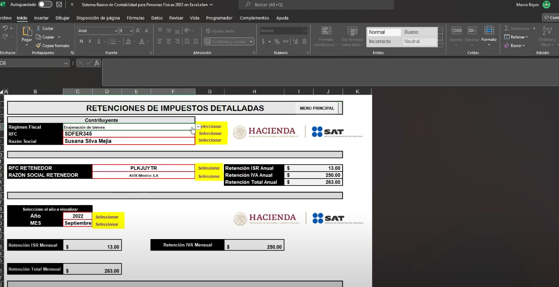 Sistema Contable para Personas Físicas en Excel 2022