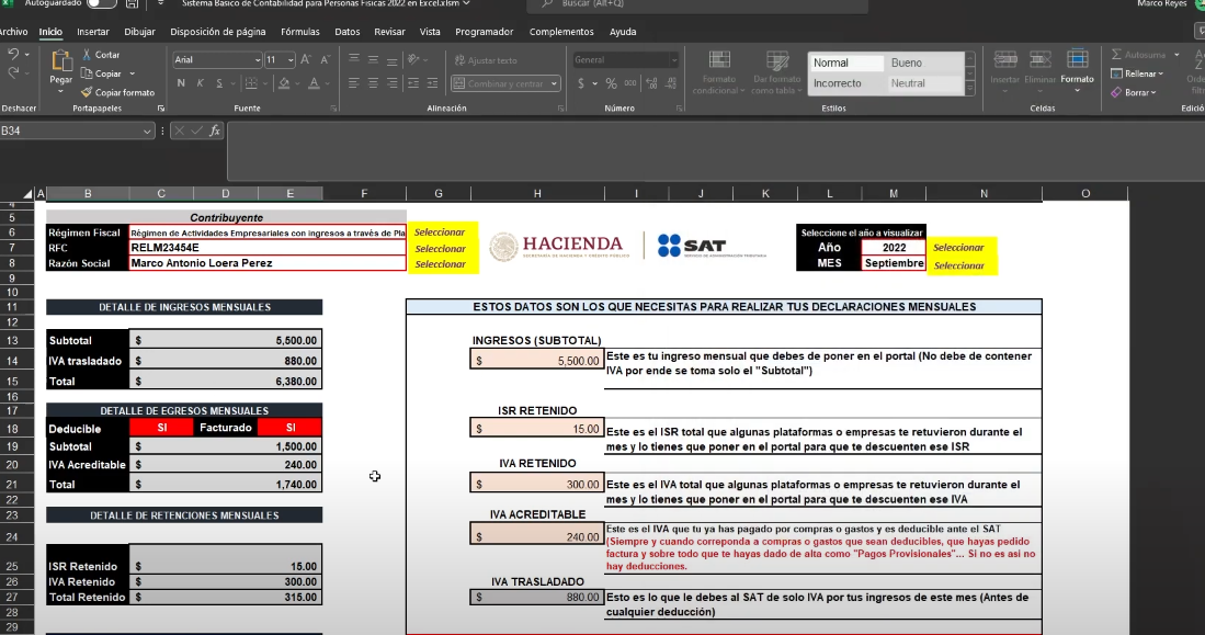 Sistema Contable para Personas Físicas en Excel 2022