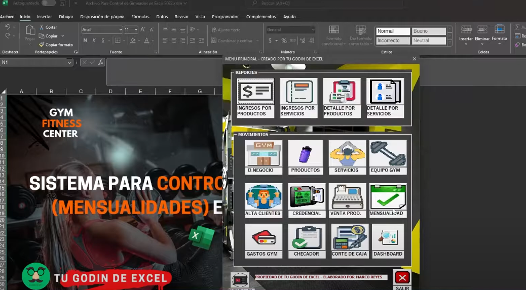 Sistema para Control de Gimnasios en Excel 2023