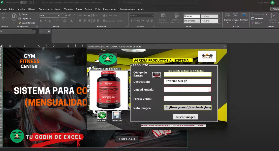 Sistema para Control de Gimnasios en Excel 2023