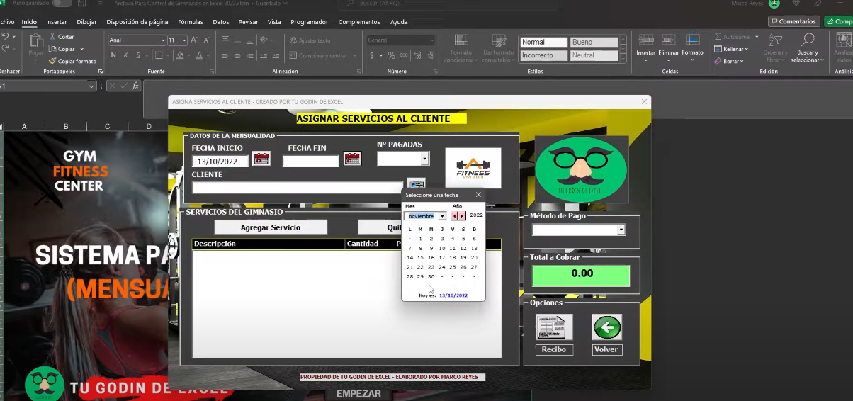 Sistema para Control de Gimnasios en Excel 2023