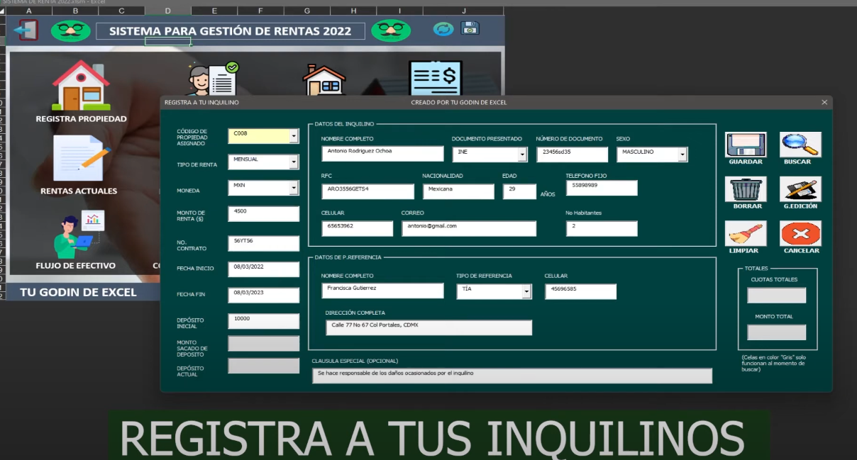 Sistema Para Gestión de Rentas en Excel 2022