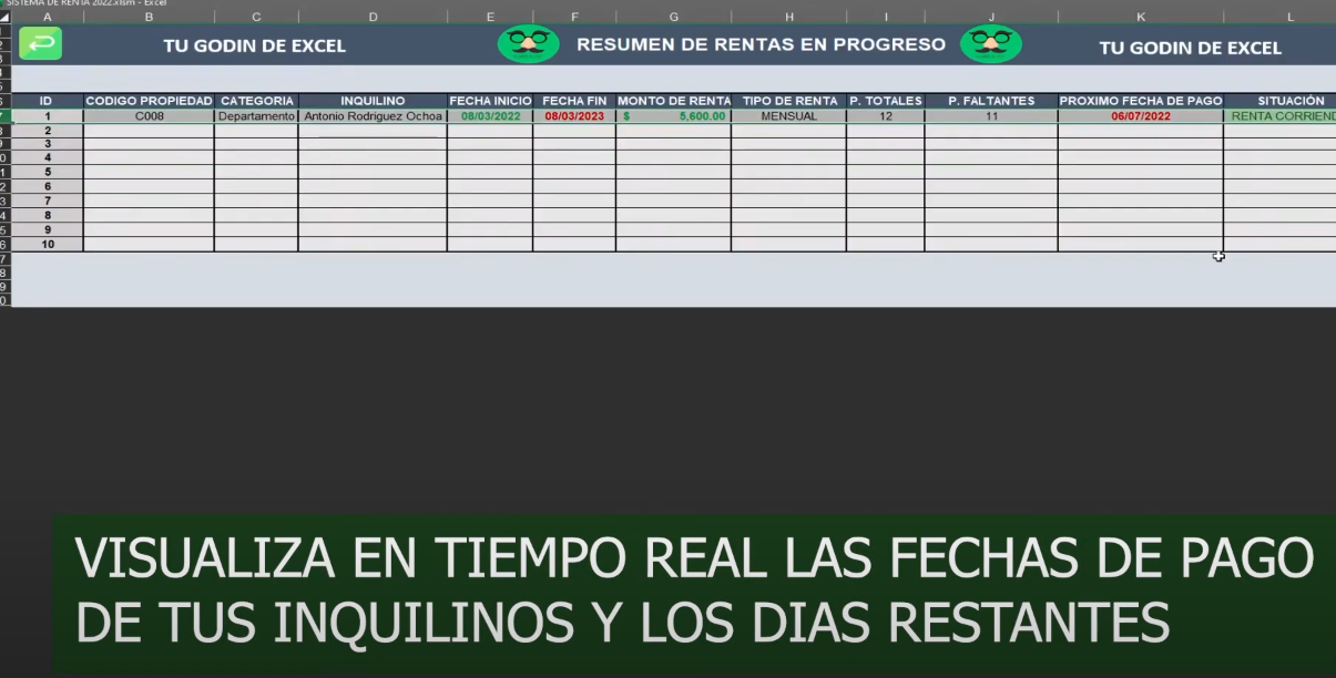Sistema Para Gestión de Rentas en Excel 2022