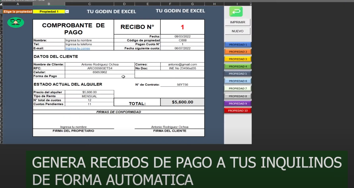 Sistema Para Gestión de Rentas en Excel 2022