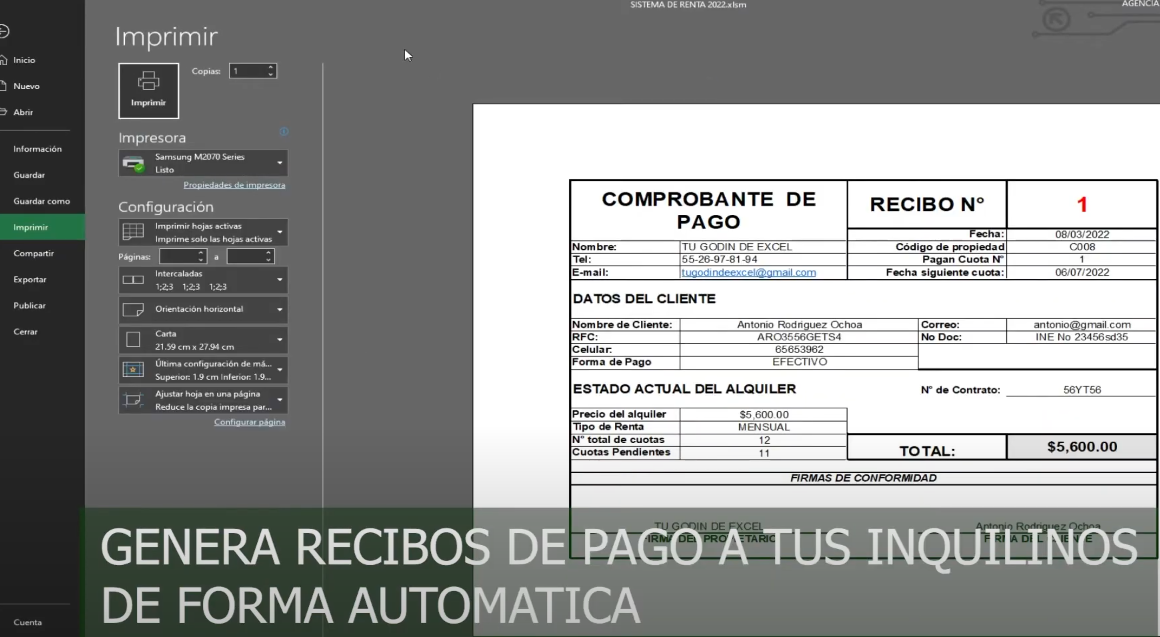 Sistema Para Gestión de Rentas en Excel 2022