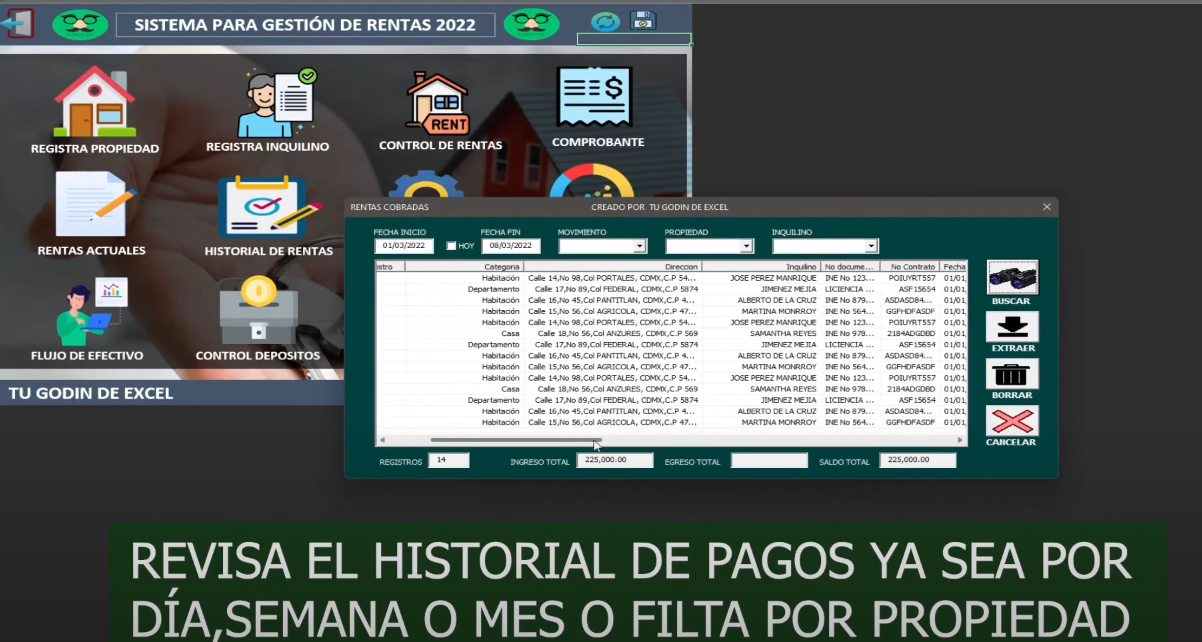 Sistema Para Gestión de Rentas en Excel 2022