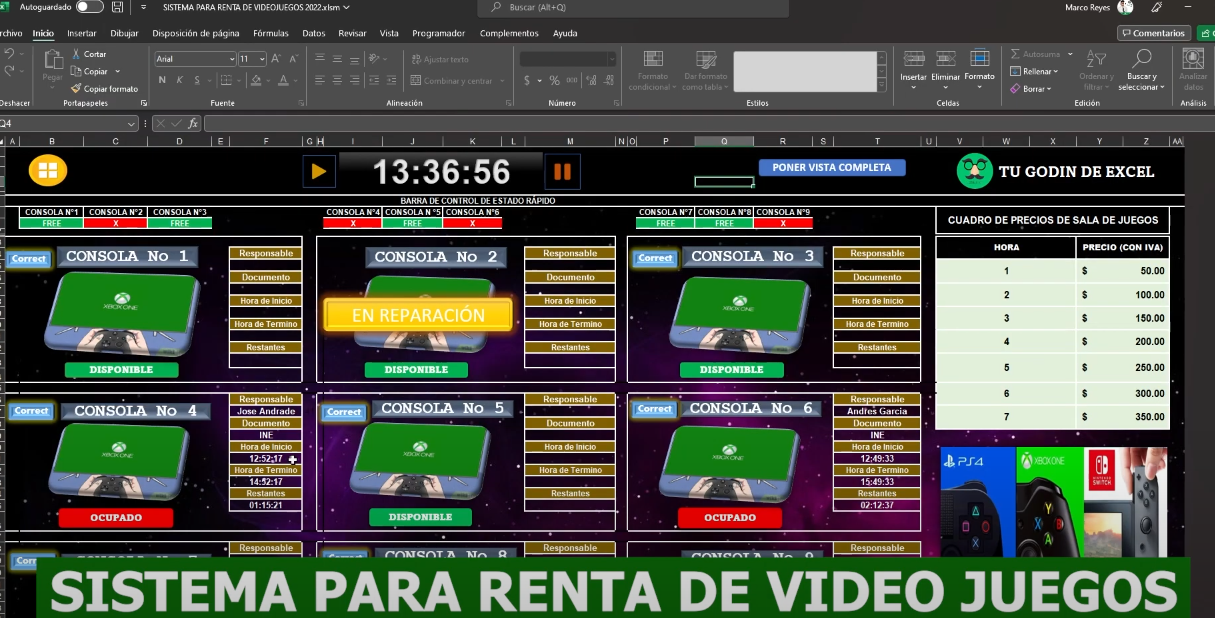 Sistema para Renta de Video Juegos en Excel 2022