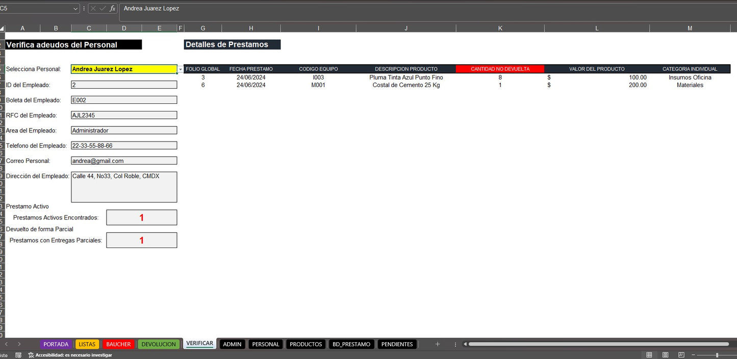 Sistema Préstamo de Equipos y Herramientas con Devolución Parcial 2024