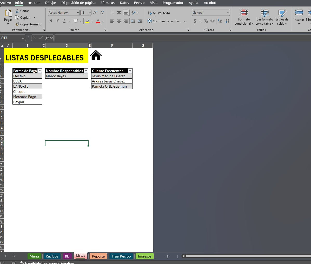 Sistema para Control de Recibos en Excel 2025