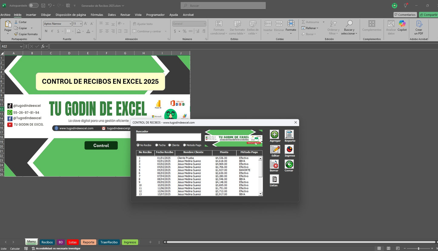 Sistema para Control de Recibos en Excel 2025