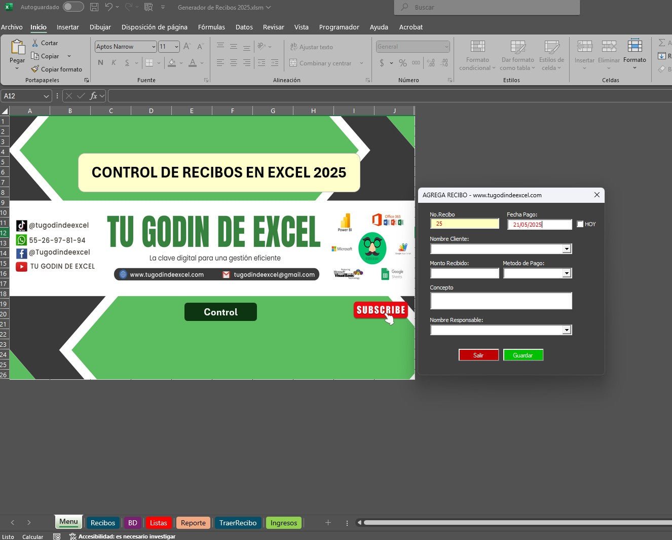 Sistema para Control de Recibos en Excel 2025