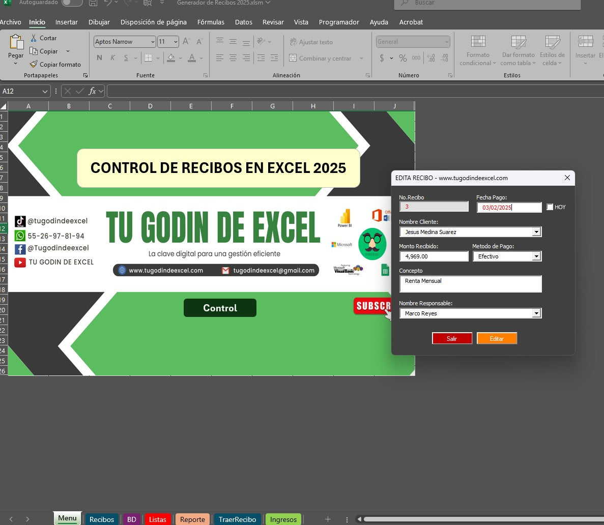 Sistema para Control de Recibos en Excel 2025