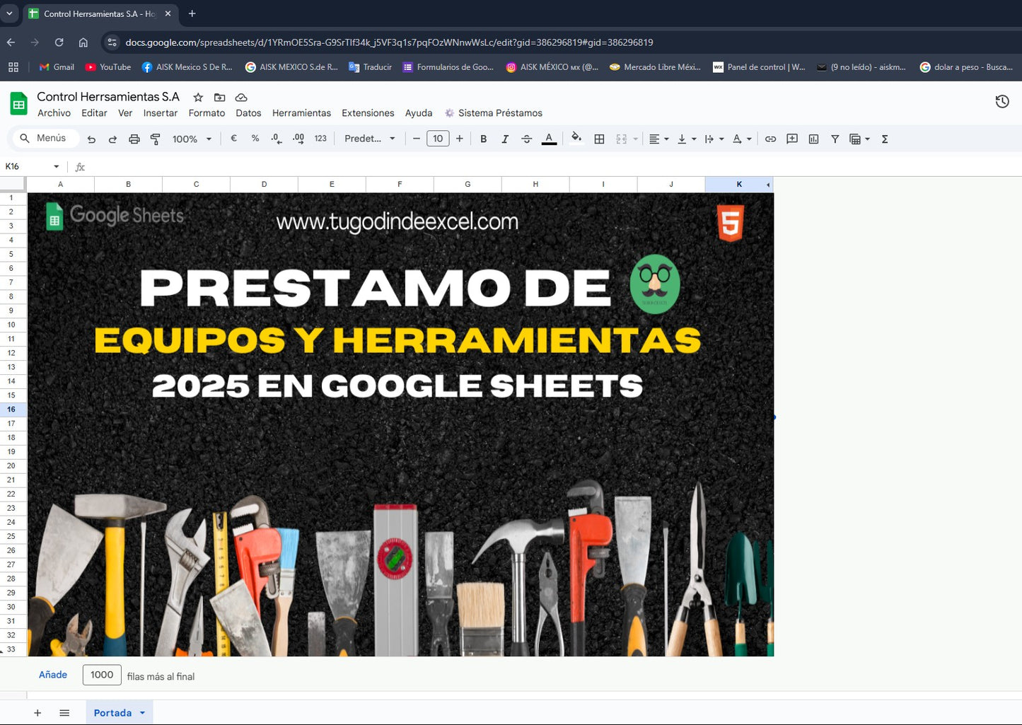 Préstamo de Equipo y Herramienta 2025 Pro en Google Sheets (Multiusuarios)