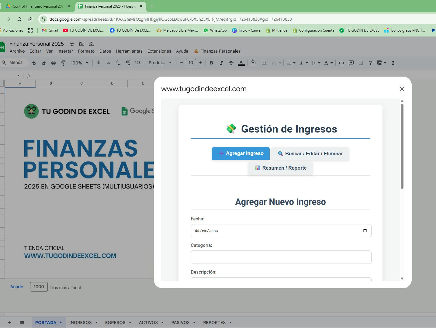 Finanzas Personales Pro 2025 Google Sheets "Multiusuarios"