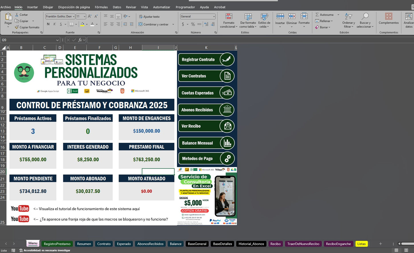 Sistema para Control de Préstamo, Crédito y Cobranza 2025 en Excel