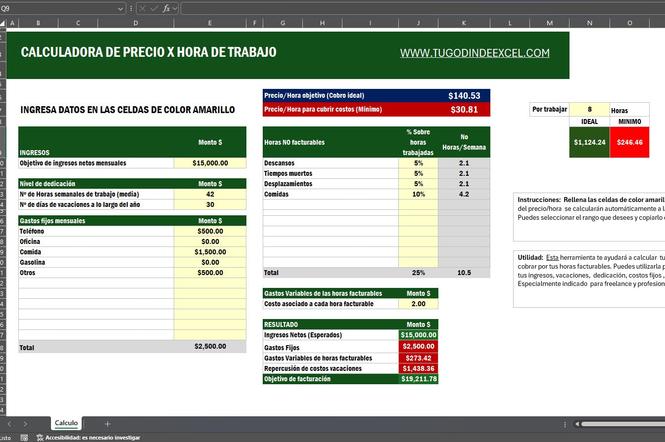 Calculadora de Hora de Trabajo para Freelance 2026 Basica en Excel