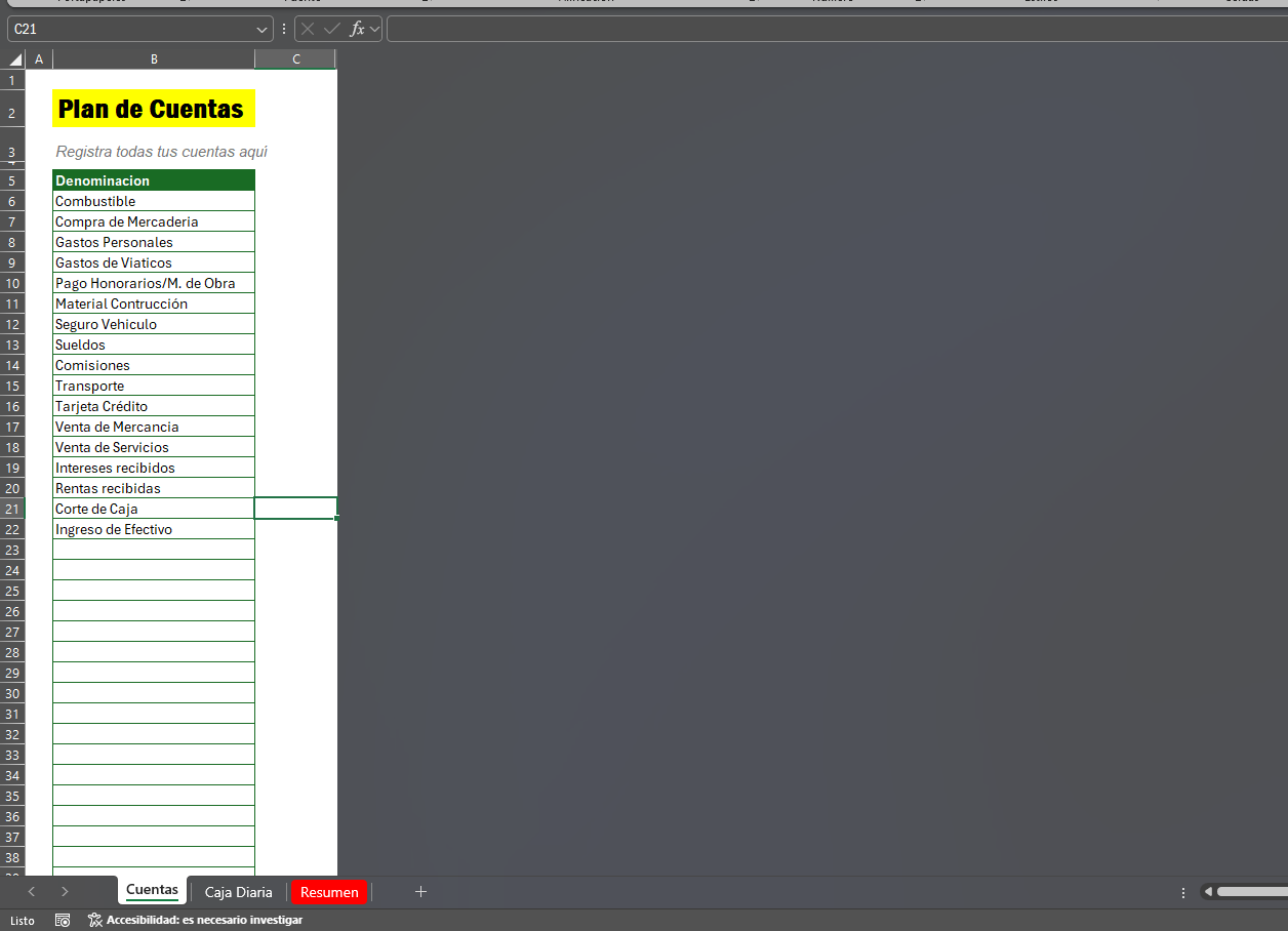 Formato Básico para Caja Diaria de Ingresos, Egresos y Saldo