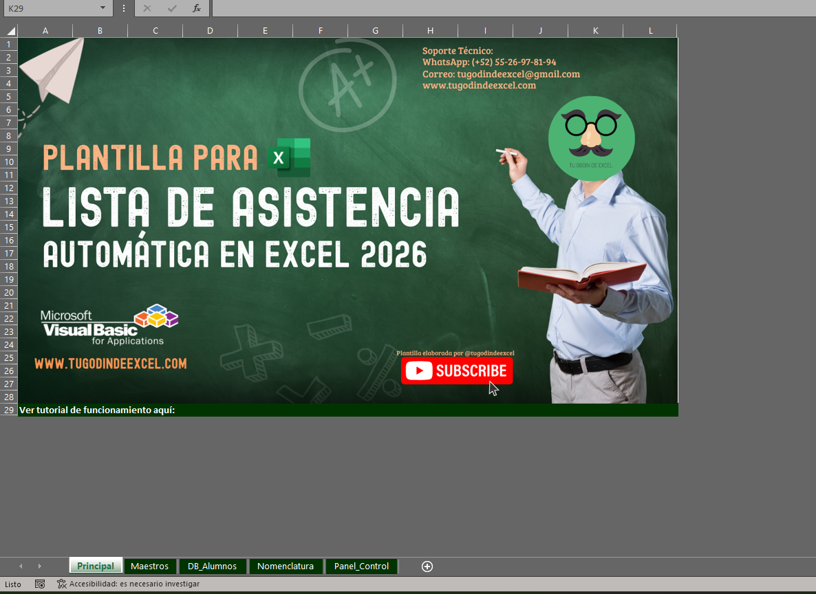 Generador de Listas de Asistencias para Escuela en Excel 2026 Windows/MAC