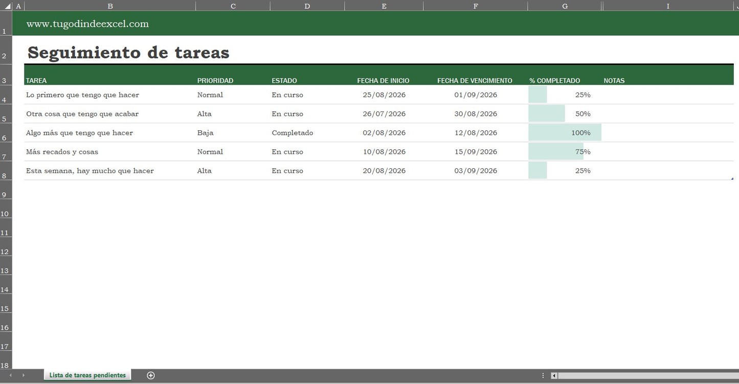 Formato Básico para Seguimiento de Tareas en Excel