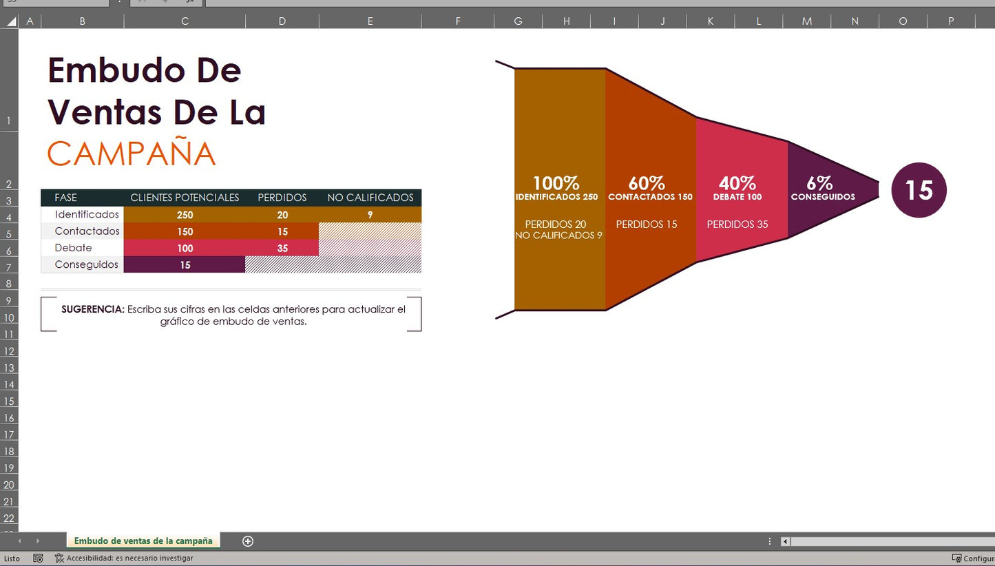 Formato Básico de Embudo de Ventas Marketing en Excel