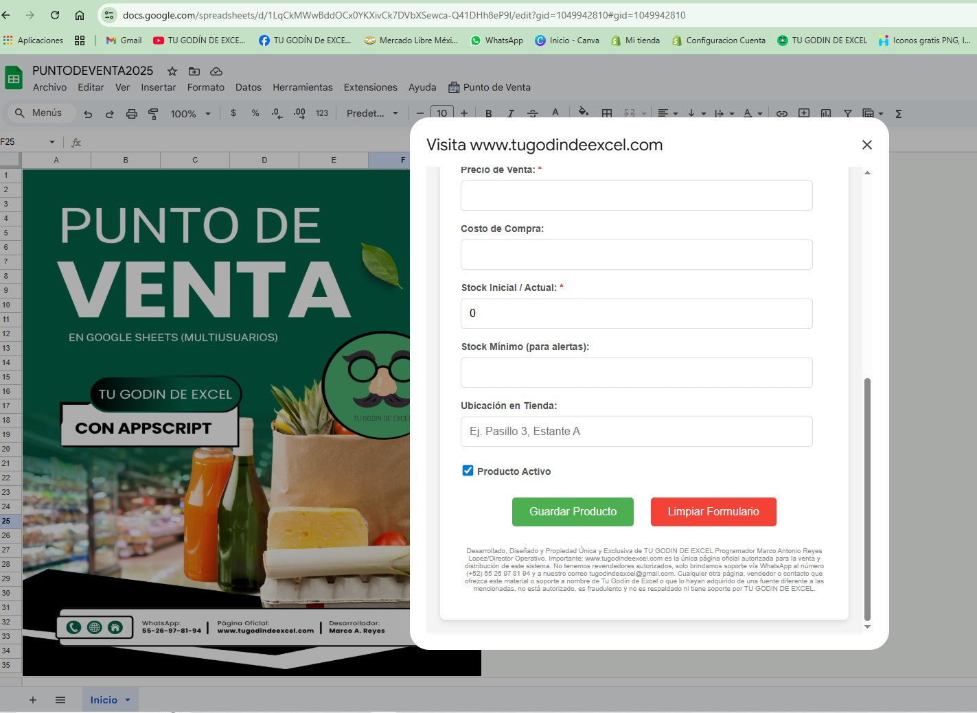 Punto de Venta 2025 Pro MultiUsuarios en Google Sheets ¡Permanente!