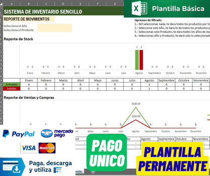 Formato Básico de Control de Inventario en Excel (Stock, Precio de Venta y Compra)