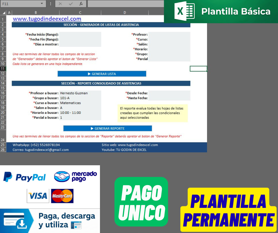Formato Básico Plantilla Control de Asistencias en Excel con VBA
