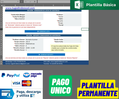 Formato Básico Plantilla Control de Asistencias en Excel con VBA