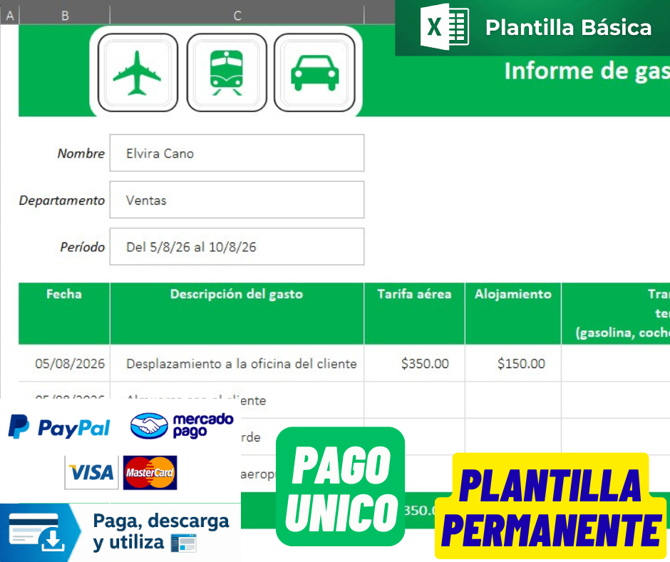 Formato Basico para Reporte de Viaticos de Viaje en Excel