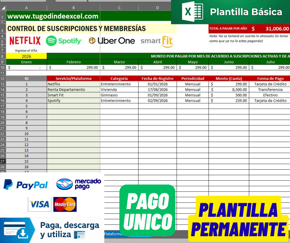 Formato para Control de Membresías y Suscripciones Personales en Excel VBA