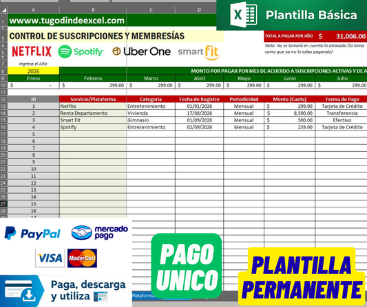Formato para Control de Membresías y Suscripciones Personales en Excel VBA