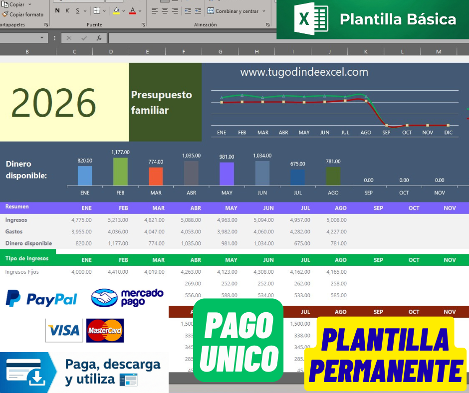 Formato Básico para Presupuesto Familiar en Excel