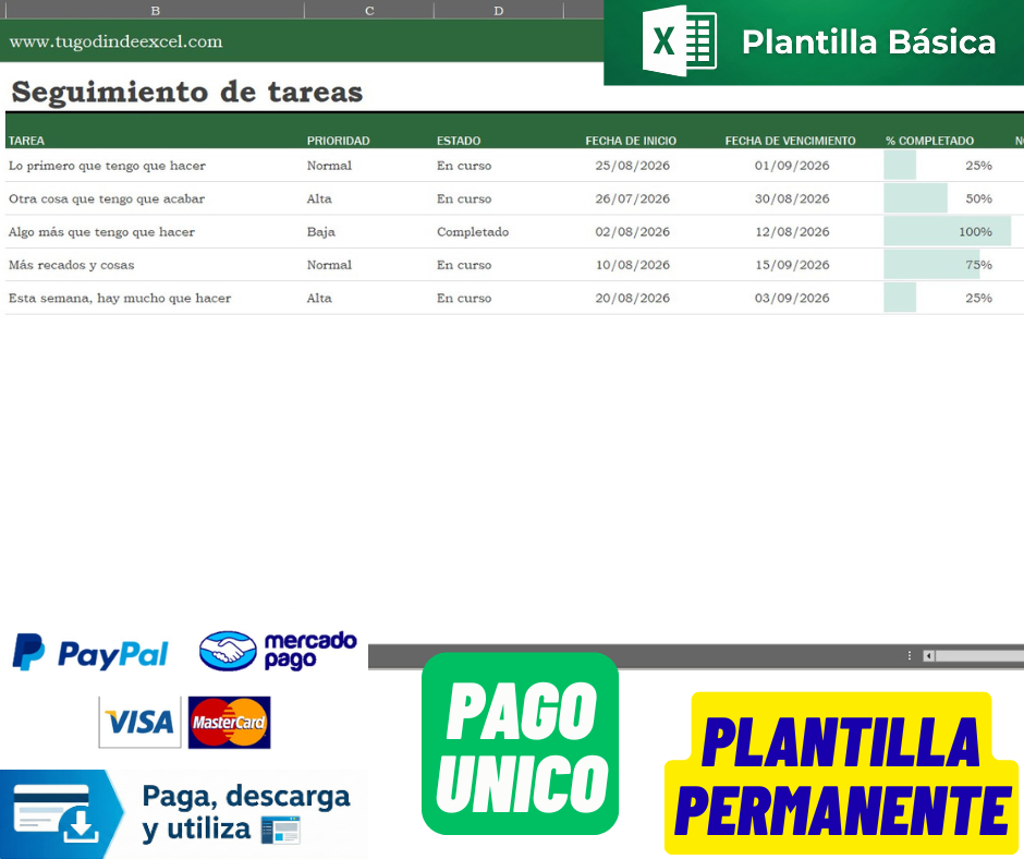 Formato Básico para Seguimiento de Tareas en Excel