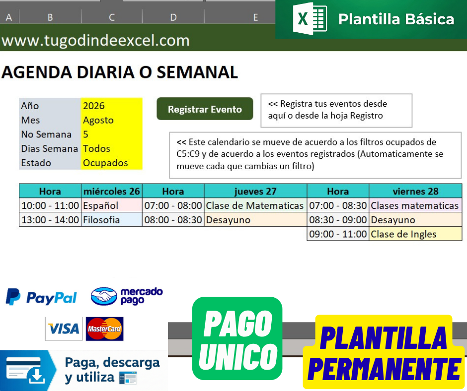 Plantilla Básica para Agenda Diaria o Semanal en Excel con VBA