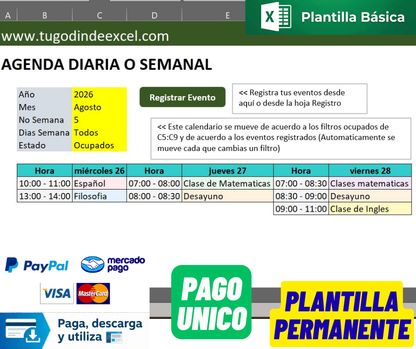 Plantilla Básica para Agenda Diaria o Semanal en Excel con VBA